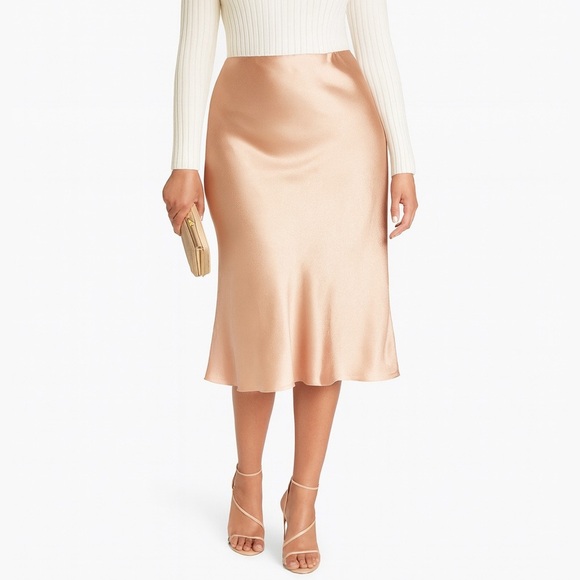 NWT Vince Plus Size Elegant Side Slit Satin Midi Skirt - Yarrow Champagne Sz XXL - Picture 1 of 7